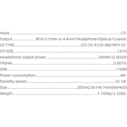 SMSL PL150 CD Player High Power CS43198 D/A chip, Standard/MQA-CD/HDCD CDs, with RCA/3.5mm & 4.4mm Headphone/Optical/Coaxial Output, for Vehicle/Laptop/TV/PC, CD Player Amp with Remote Control(Silver) 7