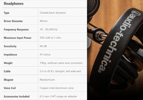 Audio-Technica ATH-M20x Professional Monitor Headphones - Black Bundle with Case and Austin Bazaar Polishing Cloth 6