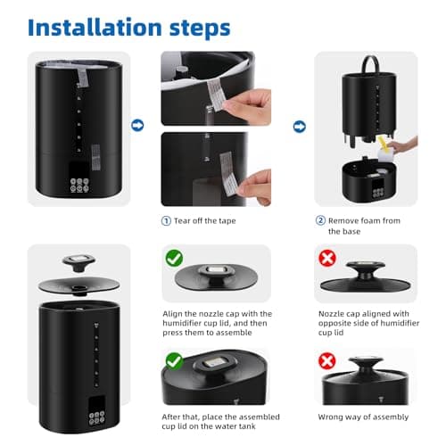 5L Humidifiers for Bedroom Large Room Home, Cool and Warm Humidifier for Plants Mist Top Fill Desk Humidifier Essential Oil Diffuser, Quiet Humidifiers with Adjustable Mist,360°Nozzle-Black 2
