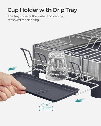 SONGMICS Large Dish Drying Rack, Premium Stainless Steel Dish Rack with Rotatable Spout, Fingerprint-Resistant Dish Drainers for Kitchen Counter, 12.5 x 22.5 in, Silver and Gray UKCS030E01 5