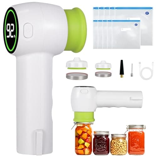 cjc 4-in-1 Portable Cordless Food Vacuum Sealer, Handheld Vacuum Sealers Machine,60Kpa Strong Suction,1200 mAh Rechargeable Battery, with 10 Reusable Bags for Meat fruit Storage