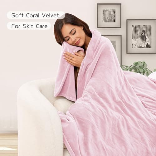 Electric Heated Blanket 72"x84" Full Size, Soft Coral Fleece with 4 Heating Levels and 10 Hours Auto-Off, Machine Washable, Cozy Plush Fabric for Home, Pale Pink 5