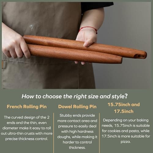 Muso Wood Sapele Wooden French Rolling Pin for Baking, Tapered Roller for Fondant, Pie Crust, Cookie, Pastry (French 15-3/4inch) 7
