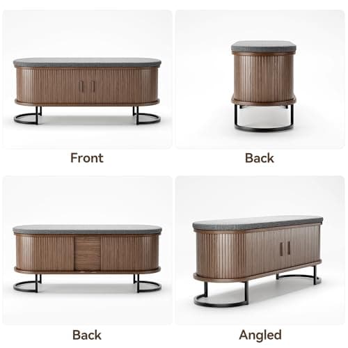 Decofy 47.2'' Entryway Storage Bench Seat with Sliding Door, Large Shoe Bench with Sturdy Metal Feet & Soft Cushion, Multi-Scene Use for Entrance, Bedroom & Living Room（Walnut） 6