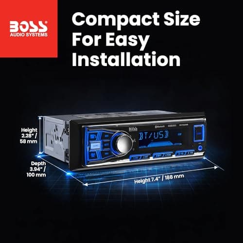 BOSS Audio Systems 611UAB Car Stereo - Single Din, Bluetooth, No CD DVD Player, AM/FM Radio Receiver, Aux Input, USB 5