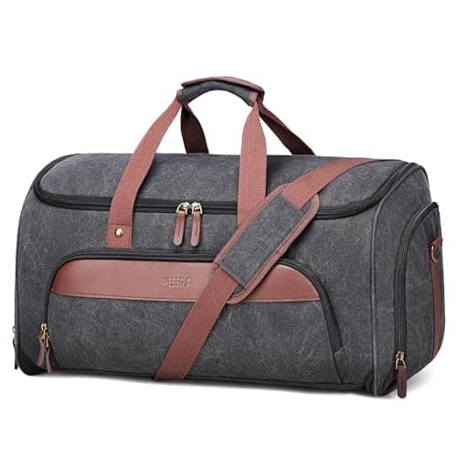 Vessgra Convertible Garment Bag for Travel, Carry on Garment Duffle Bags for Travel, Canvas Garment Duffle Bag for Men Women with Shoe Compartment - 2 in 1 Hanging Suitcase Suit Travel Bags-Black