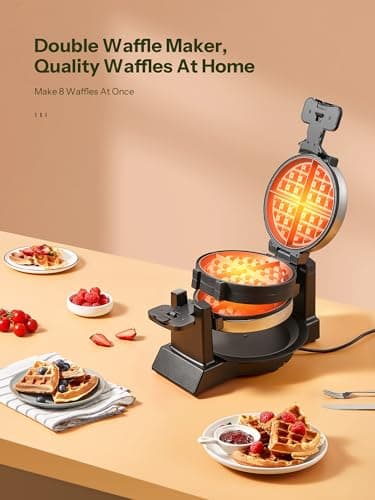 Classic Waffle Iron, Double Belgian Waffle Maker 180°Flip, 1400W Waffle Iron 8 Slices, Rotating & Nonstick Plates with Removable Drip Tray, Cool Touch Handles, Stainless Steel (8 Slices) 5