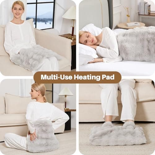 Electric Foot Warmer, Luxury Faux Fur Heating Pad for Feet Pain Relief Cramp, Heated Foot Warmer for Under Desk & Bed with 3 Heat Settings & 2H Auto-Off, ETL Certified, 16x22 Inch, Light Grey 7