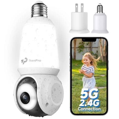 TKENPRO 2K Light Bulb Security Camera Outdoor, 5G&2.4G WiFi Wireless Cameras for Home Security with Adjustable LED Lights, IPX6 Waterproof, 360° Motion Tracking and AI Human Detection -1 Pack