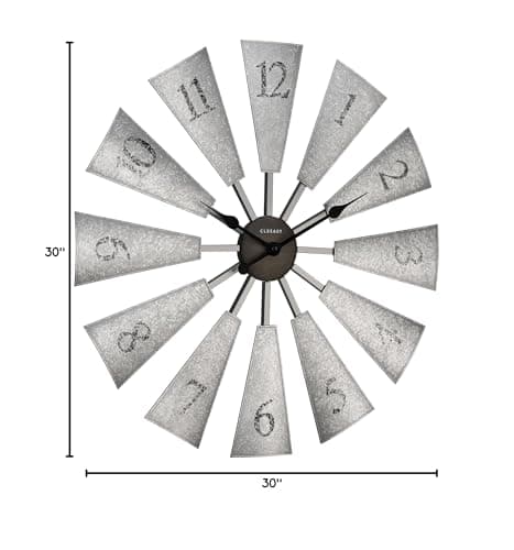 CLXEAST 30 Inch Large Farmhouse DIY Windmill Decor Wall Clock, Adjustable Size 24"/26"/28"/30"/32", 24 Inch Wall Clock for Living Room Decor,Wall Art Decor, Galvanized Plastic 10