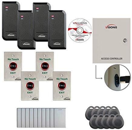 Visionis FPC-6202 Four Doors Access Control TCP/IP Wiegand Controller Box, Power Supply Included Black Indoor/Outdoor Card Reader + Software Included + 20,000 Users Kit