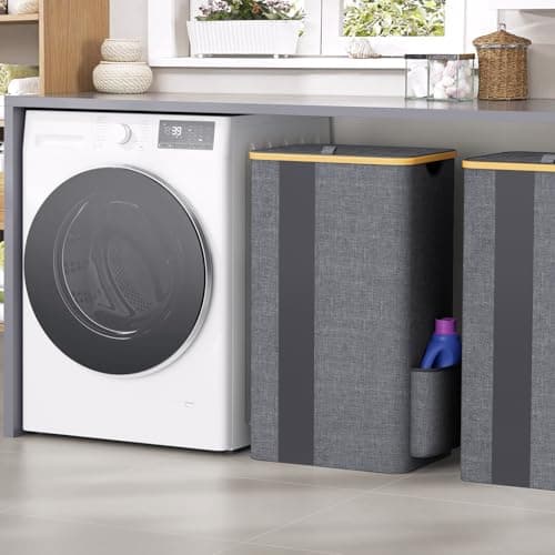 BlissTotes Laundry Basket with Lid, 100L Clothes Laundry Hamper with Handles and Removable Laundry Bag, Breathable Design Hamper with Lid for Bedroom, Bathroom, Dorm, Laundry Room - Light Grey 7