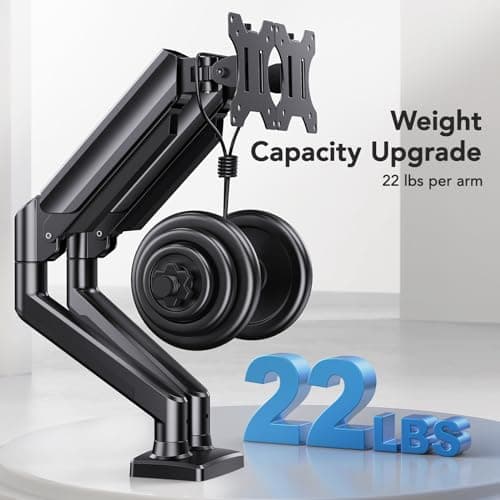 HUANUO Dual Monitor Mount for 2 Monitors up to 32 inches, Each Arm Holds Max 22lbs, Dual Monitor Stand with Advanced System, Height-Adjustable/Tilt/Swivel/Rotate, VESA Standard 75mm or 100mm 5