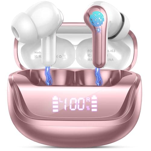 Wireless Earbuds, Bluetooth 5.4 Headphones Deep Bass Stereo, in-Ear Earphones with 4 ENC Mics, 45H Playtime LED Display Mini Charging Case Ear Buds, IP7 Waterproof Wireless Headphones for Android iOS