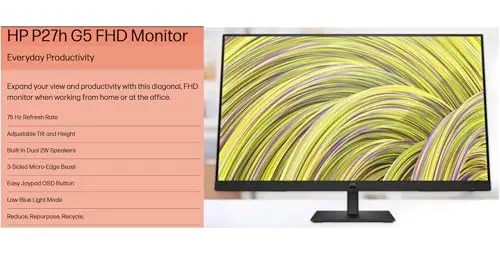 HP 27" FHD IPS (1920x1080) Monitor, 75 Hz Display, 1 HDMI 1.4, 1 Display Port 1.2, 1 VGA, Anti-Glare, Flicker-Free, Ideal for Office Work, Black. Bundle with Docztorm Hub 7