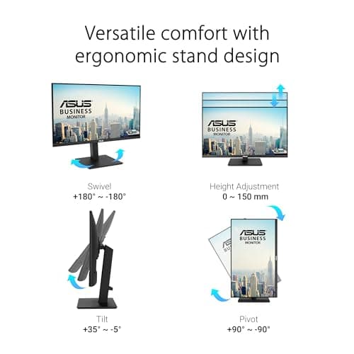 ASUS 27” 4K Business Monitor (VA27UQSB) - UHD (3840 x 2160), IPS, Frameless, HDR10, DisplayPort, Dual HDMI, Speakers, Eye Care, Ergonomic, pivot, swivel, height adjustable, DisplayWidget, 3yr warranty 6