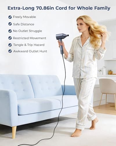 Hair Dryer, 150000 RPM Professional High-Speed Blow Dryer, Negative Ionic Hair Dryer for Fast Drying, Low Noise Thermo-Control HairDryer with Magnetic Nozzle for Home Travel Women Man 7