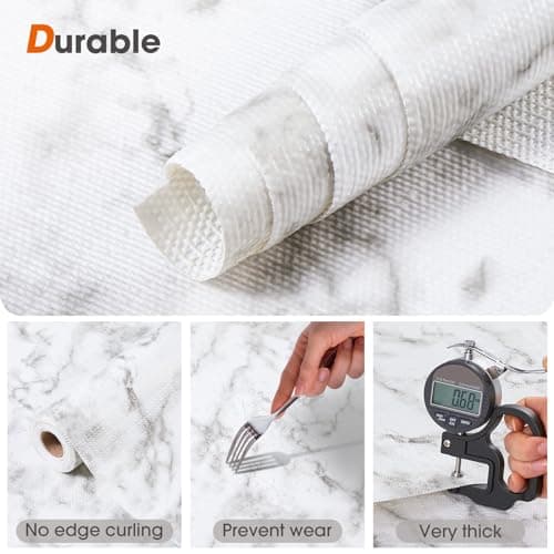 Drawer and Shelf Liner, Non-Adhesive Kitchen Cabinet Liners,Strong Grip Non-Slip Waterproof Washable Mats,Durable Bathroom Cupboard Shelves Mat, Dresser White Stripes, 12 in x 10 FT 8