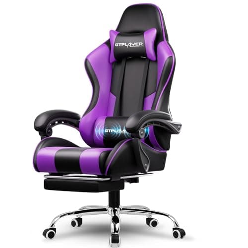 GTPLAYER Gaming Chair, Computer Chair with Footrest and Lumbar Support, Height Adjustable Game Chair with 360°-Swivel Seat and Headrest and for Office or Gaming (Faux Leather, Purple)