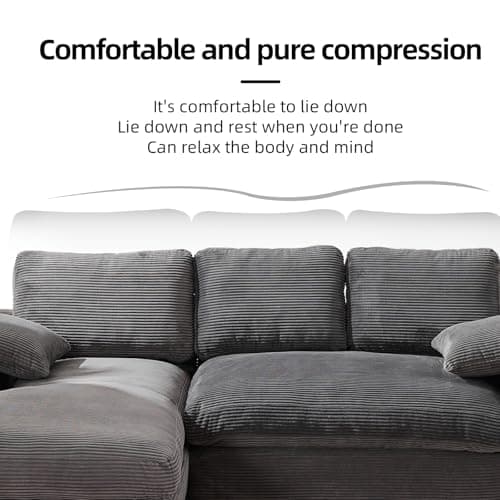 98'' Modular Sectional Sofa, Cloud Sectional Couch with Deep Seat, L-Shape Sofa Couch with Chaise, Convertible Sponge Compression Sofas for Living Room Bedroom, Grey 8