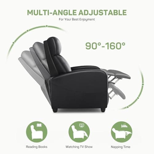 Recliner Chair with Massage and Lumbar Support, Small PU Leather Home Theater Seating, Adjustable Modern Reclining Chair for Adults in Living Room 6
