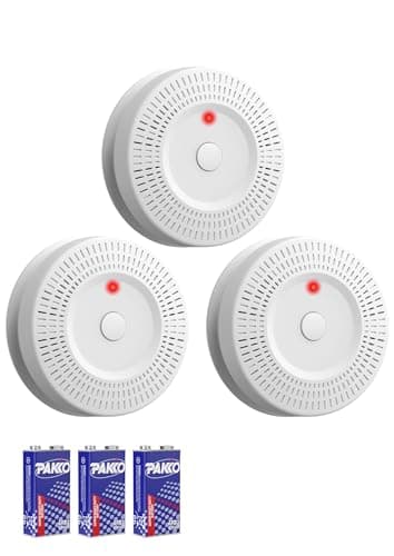 Smoke Detector, 9V Battery Operated, Smoke Alarm with LED Indicator, Silence Button, Battery Powered, White, 3 Pack