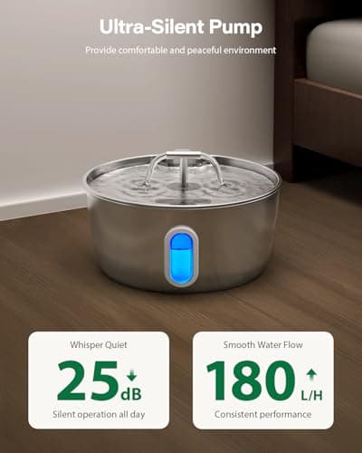 Cat Water Fountain Stainless Steel - 3.2L/108oz Pet Water Fountain for Cats Indoor - Automatic Pet Watering Dispenser (1 Filter) 5
