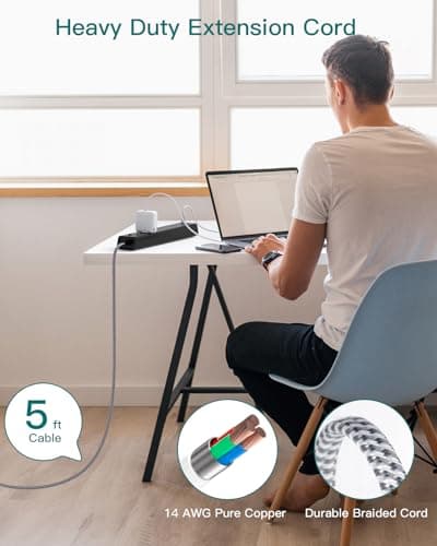 Surge Protector Power Strip - Extension Cord with Addtam 6 AC Outlets 4 USB (2 USB-C Ports), 1875W/15A, Flat Plug with Overload Surge Protection, Outlet Extender for Home Office Dorm Room Essentials 7