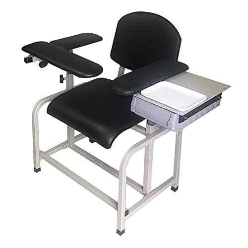 Helsevesen Comfortable Padded Blood Drawing Chair with Large Drawer & Syringe Tray, Clinic Chair with Soft Padded Seat, Phlebotomy Chair with Adjustable Armrest