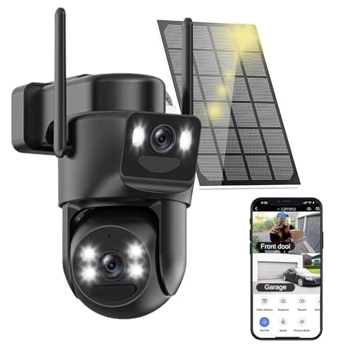 Popugrut 4K Solar Security Cameras Wireless Outdoor, 2.4G/5Ghz WiFi Cameras for Home Security, Dual Lens Solar Camera with Auto Tracking, Human Detection, Color Night Vision, Spotlight Siren,Alexa