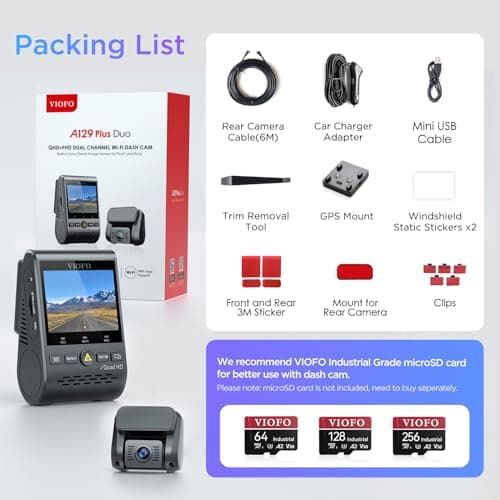 VIOFO Dual Dash Cam, 2K 1440P 60fps+1080P 30fps Front and Rear Dash Camera with Wi-Fi GPS, Parking Mode, Emergency Recording, Super Capacitor, Motion Detection (A129 Plus Duo) (Renewed) 8