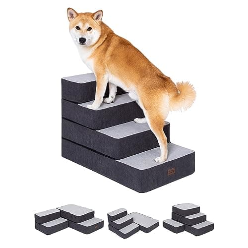 Pettycare Dog Stairs for Small Dogs, Stitching Foam Pet Steps Extra Wide for High Beds Sofas and Chairs, DIY Pet Stairs Anti-Skid Folding cat Steps, 4 Step, Grey