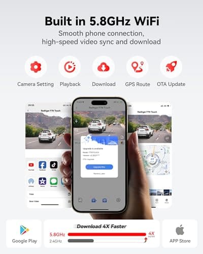 REDTIGER F7N Touch & Acc Hardwire Kit, 4K Dash Cam Front and Rear, STARVIS 2 Sensor, Touch Screen 3.18", 128GB Card Included, Voice Control, 5.8GHz WiFi Car Dash Camera, GPS, Night Vision 5