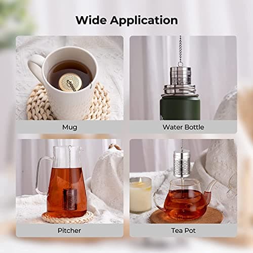 2 Pack Reinmoson Tea Strainers for Loose Tea, Extra Fine Mesh Tea Infuser, 304 Stainless Steel & Updated Slim Threaded Lid, Loose Leaf Tea Steeper for Black Tea, Rooibos, etc 6