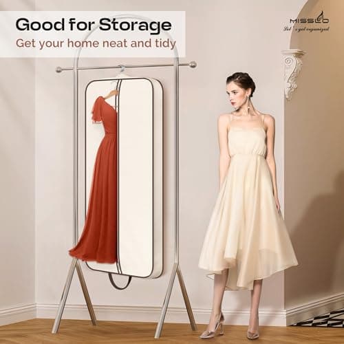 MISSLO 60" Foldable Garment Bags for Travel for Women Dress Bags for Gowns Long Hanging Bag for Closet Storage Dress Protector Bag for Gowns, Suits, Coats, Beige 7