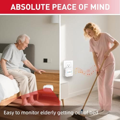 CallToU Wireless Motion Sensor Alarm Indoor Motion Detector Alarm, Bed Alarms for Elderly Dementia Patients, Motion Sensor Door Chime with 500 FT Range, 5 Adjustable Volume 2 Sensor + 1 Receiver 4