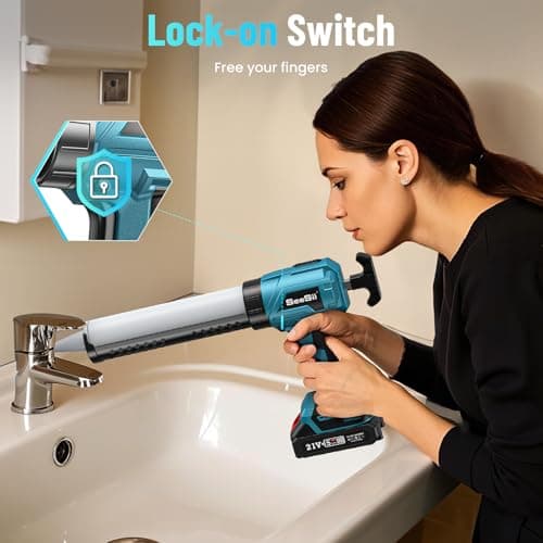 Seesii Battery Powered Cordless Caulking Gun, Electric No Drip Caulk Tool for 10 Oz Glue, Automatic Dripless Power Caulking Guns for Silicone Adhesive 5