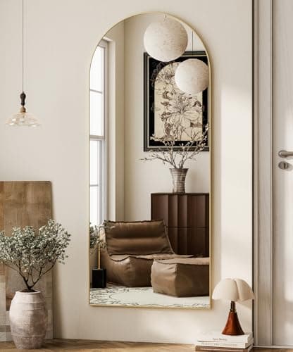 HARRITPURE 64"x21" Arched Full Length Mirror Free Standing Leaning Hanging Mounted Mirror Aluminum Frame Modern Simple Home Decor for Living Room Bedroom Cloakroom, Gold 6