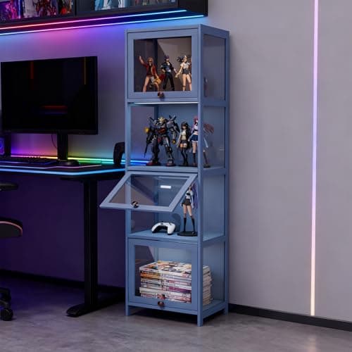 Magshion Display Cabinet, 4-Tier Curio Cabinet with Acrylic Doors, 55" Tall Display Case for Collectibles, Showcase for Living Room, Bedroom, Playroom, Grey, 13" D x 16" W x 55" H