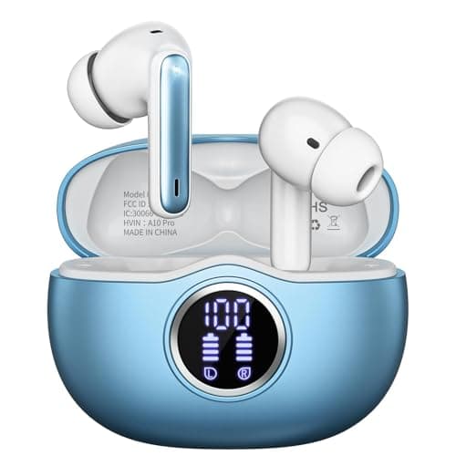 Sisism A10 Pro Wireless Earbuds, Bluetooth Headphones HiFi Stereo 50H Playback LED Digital Display Ear Buds with 10 Meter Bluetooth Connection, IPX7 Waterproof Earphones for Gym/Running/Work (Blue)