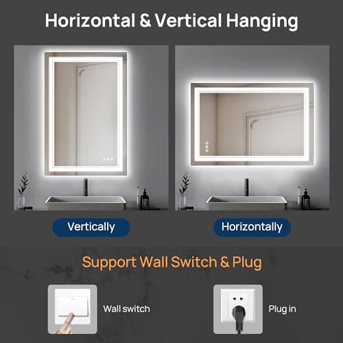 ENJOYBASICS 36"x24" LED Bathroom Mirror with Front and Backlit, Vanity Mirror with Stepless Dimmable Double Lights, Large Wall Mirror, Anti-Fog, Memory, Colors Adjustable (Horizontal/Vertical) 7