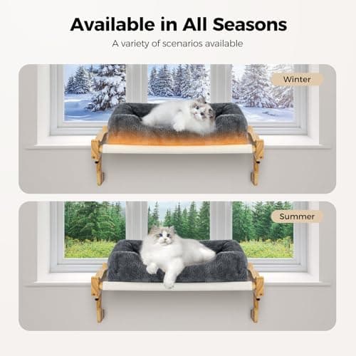 Heated Solid Wood Cat Perch, Removable Heating Pad for Window Seat, 24H Timer Cat Hammock with Wide Edge Cushion, Easy Clean Adjustable Bed for Window Sill, Bedside, Drawer 7