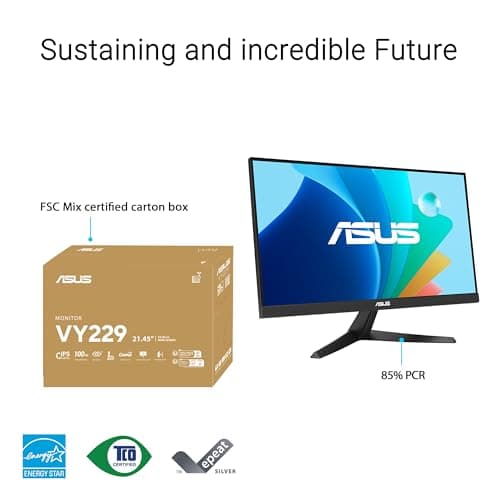 ASUS 22” (21.45" viewable) Eye Care Monitor (VY229HF) - Full HD, IPS, 100Hz, 1ms, SmoothMotion, Adaptive Sync, Eye Care Plus Technology, Blue Light Filter, Flicker Free, Tilt 3 yr Warranty 6