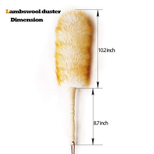 J&A Lambswool Dusters with Solid Wooden Handle, Flexible Head, Anti-Static, Comfortable Grips 17.8 inchs Long Feather Duster for Office, Home and Car etc. 8