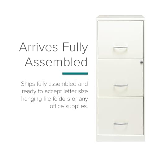Space Solutions - 3 Drawer Fully Assembled Vertical Steel File Cabinet, Home & Small Office Use, Letter-Size, Locking, Pearl White 6