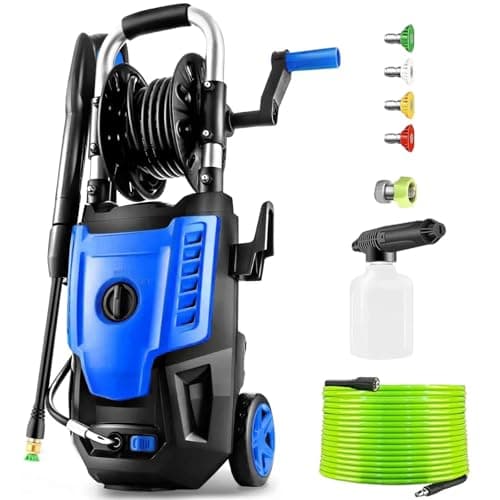 4800 PSI Electric Pressure Washer- 4.0 GPM High Power Washer with 33FT Hose Reel, 4 Spray Tips and Soap Bottle for Car Washing, Fence Cleaning, Patio Maintenance（Upgraded）(Blue)