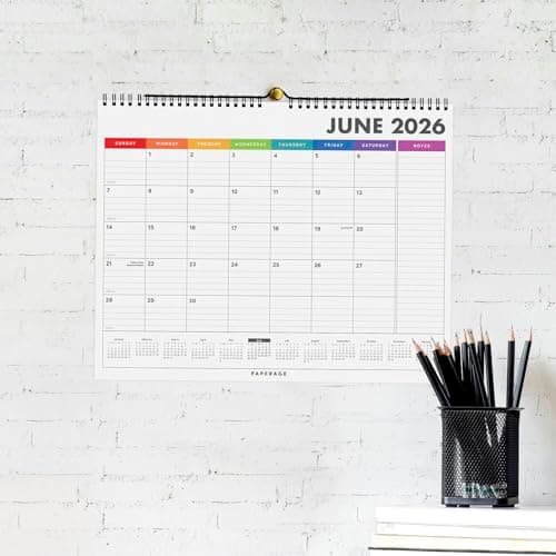 PAPERAGE 2026 Calendar, 12 Months (January 2026 - December 2026), Medium (11.5 in x 14.75 in), Minimalist Wall and Desk Calendar with Monthly Views, Yearly Plans & Notes Section – Black 5