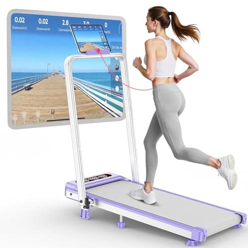 Walking Pad Treadmill with 10% Incline & Dual LED Display, 4 in 1 Walking Pad with Handle Bar, 3.5HP Foldable Treadmill with Incline, Treadmills for Home 350LBS, 4 Adjustable Incline, RGB Light