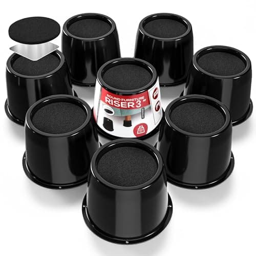 Utopia Bedding Bed Risers 3 Inch - 8 Pack - Round Furniture Risers with Top Anti-Slip Foam with Metal Plate & Bottom Rubber Pads - Bed Risers Heavy Duty for Sofa, Couch & Chair Lifts (Black)