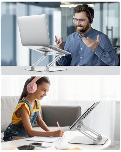OMOTON Laptop Stand for Desk, Ergonomic Metal Adjustable Laptop Stand, Laptop Holder Riser with Cooling Function, Computer Stand Compatible with MacBook and All Laptops (10-17.2 inch), Silver 9